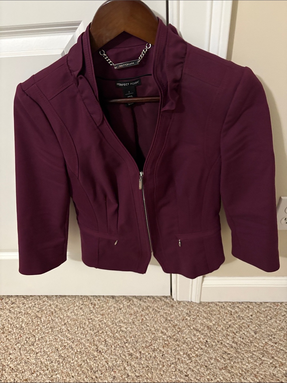 White House Black Market Plum Zip-Front Cropped Blazer